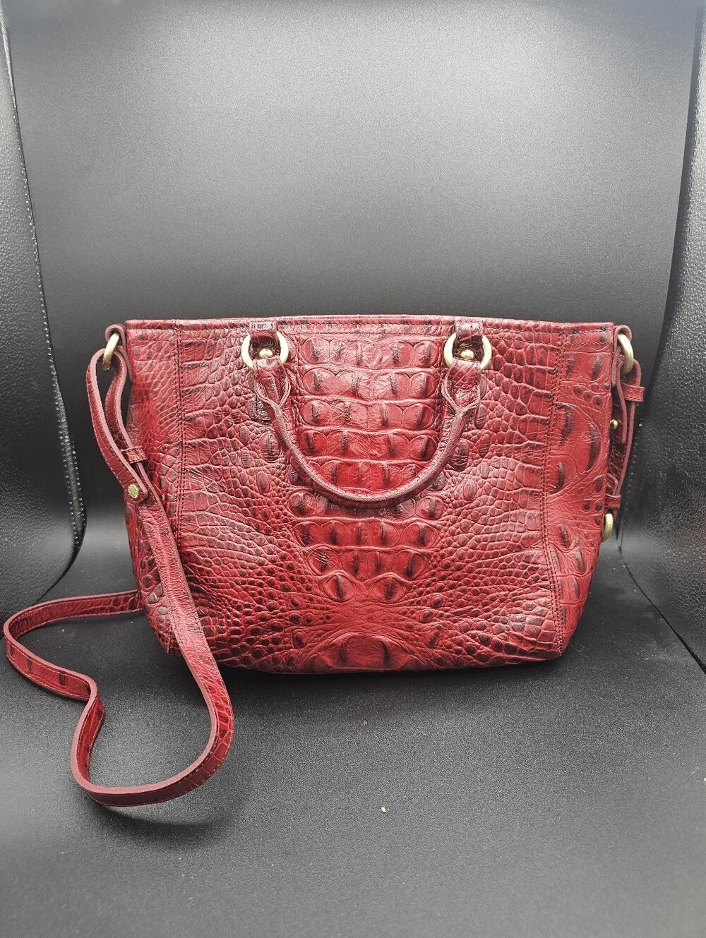 Brahmin Red Croc-Embossed Satchel with Removable Strap